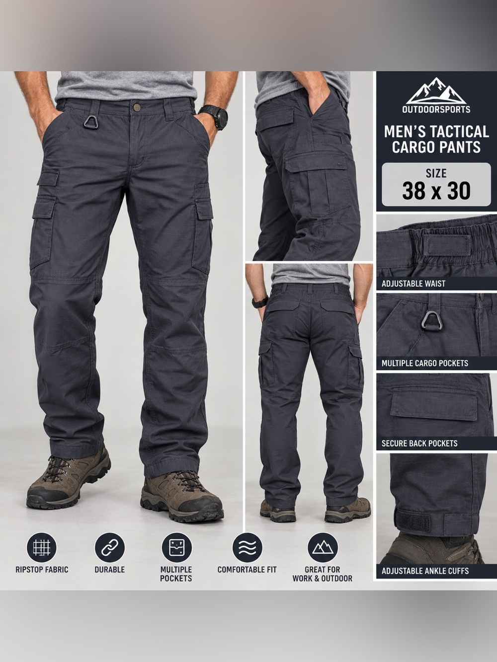 Men's Tactical Cargo Pants - Charcoal Gray